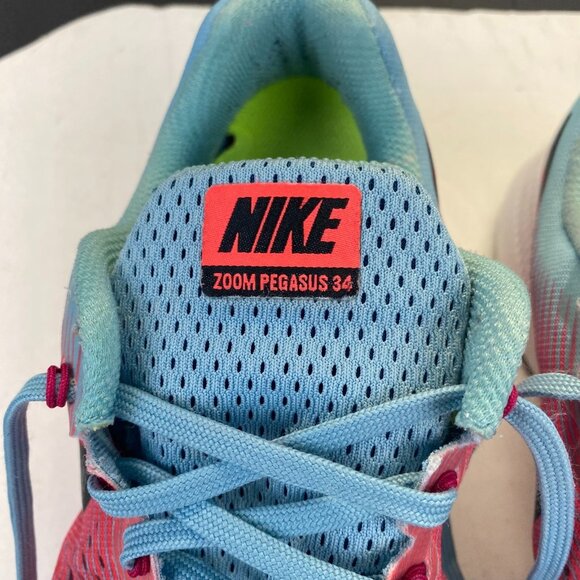 Nike Womens Air Zoom Pegasus 34 Blue Pink Running Shoes Sneakers Size 9,Athletic - Picture 11 of 12